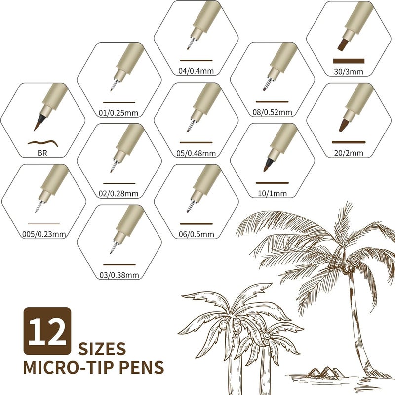 CHARSOCO Brown Micro Pens, 12 Sizes in 0.23mm - 5mm, Waterproof Archival Ink, Fine Point Pen for Artist Illustration, Sketching, Anime, Manga and Technical Drawing - Image 3